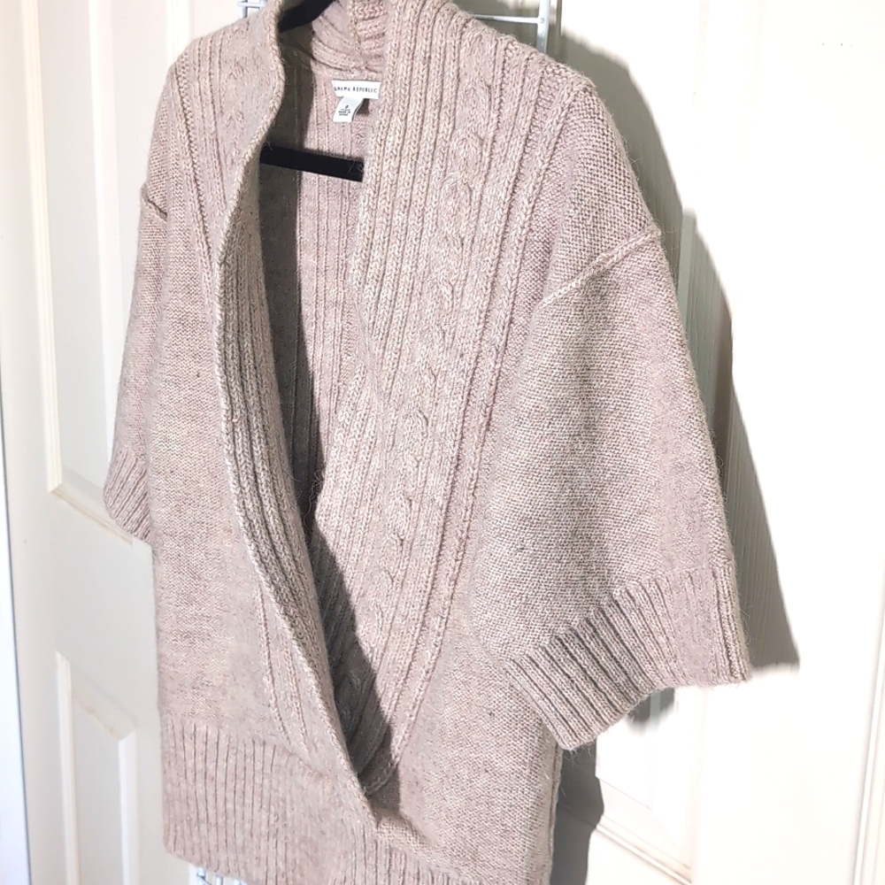 Banana Republic Small Tan Luxurious Wool & Alpaca Blend Faux Wrap Knit Sweater - Picture 5 of 13